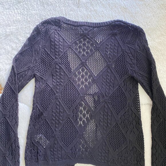 Boho Knit Crochet Sweater Tie Front Long Sleeve Top - Size Small - Picture 2 of 11